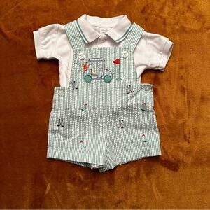 Starting Out Newborn Seersucker Golf Overalls Set